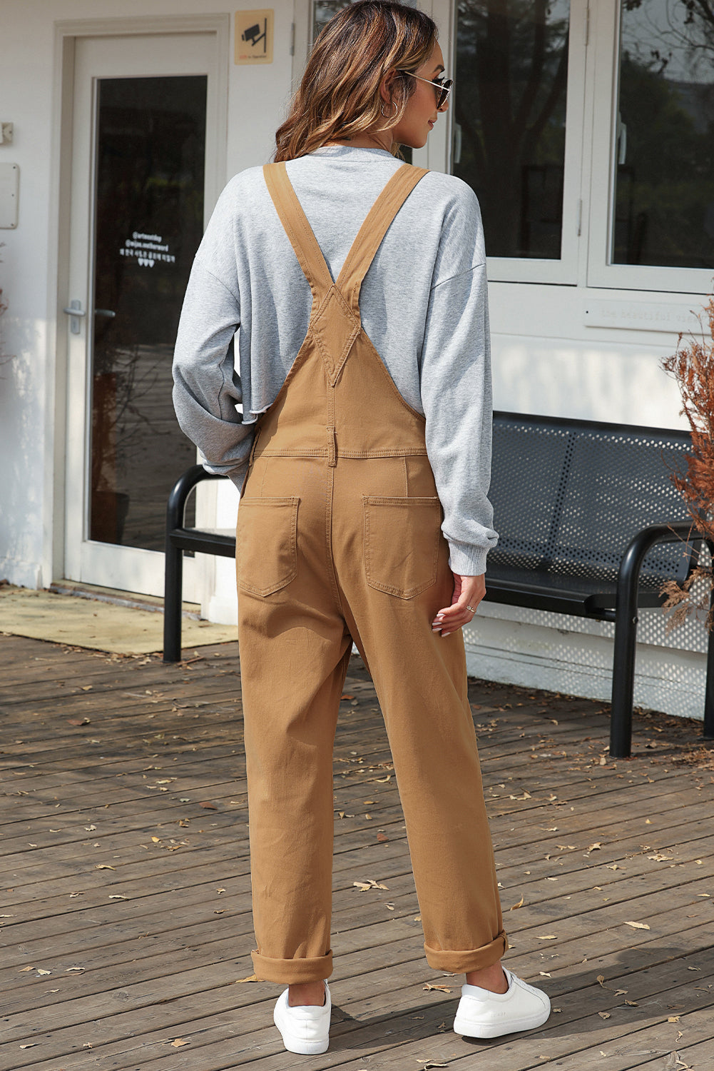 Khaki Vintage Multi Pockets Buckle Strap Cargo Denim Overalls