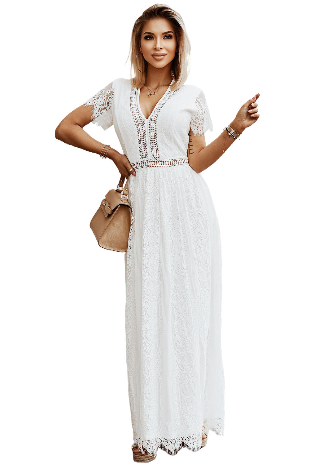 White Blue Fill Your Heart Lace Maxi Dress