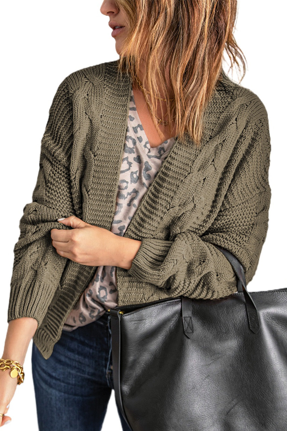 Olive Chunky Wide Long Sleeve Knit Cardigan