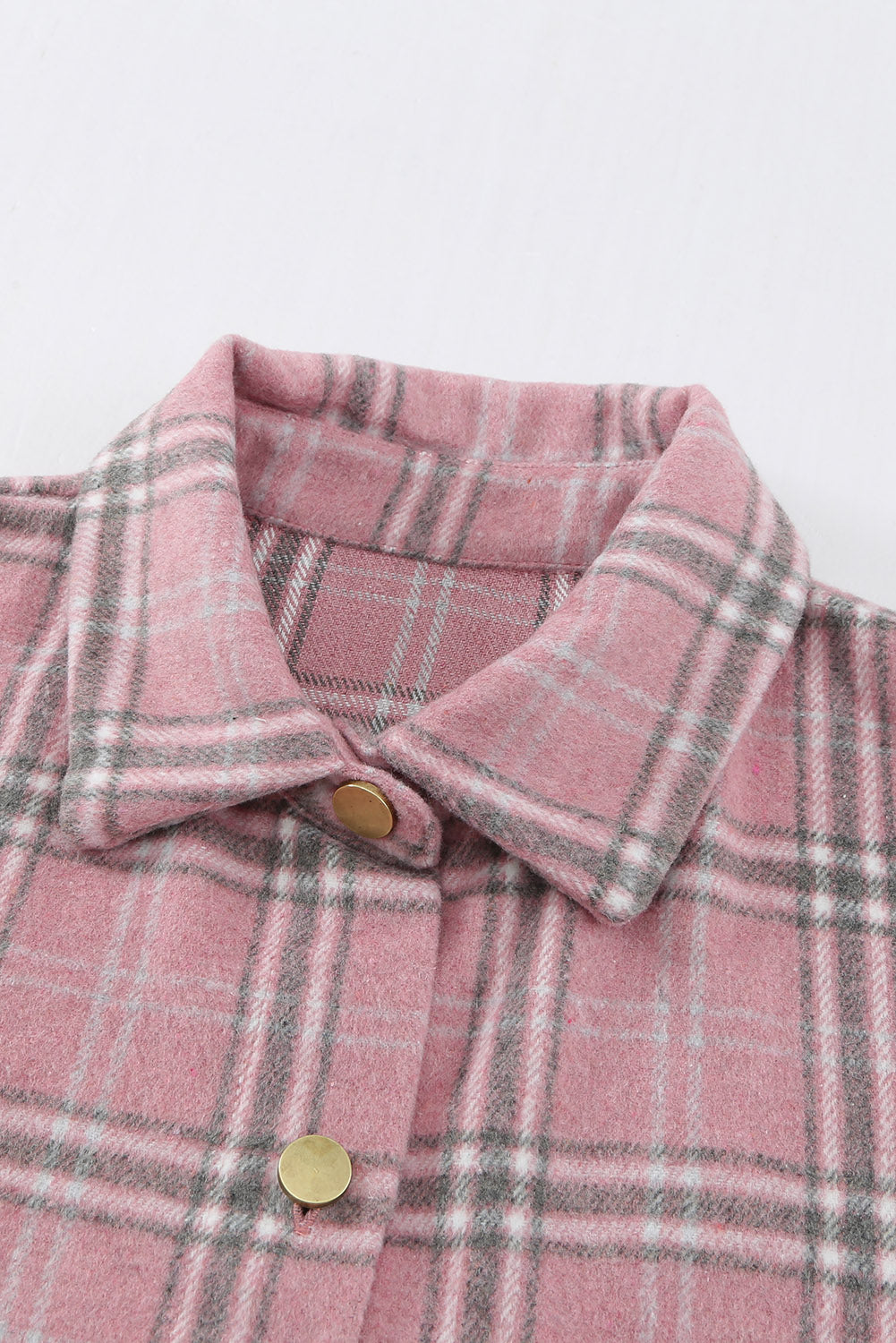 Pink Plaid Pattern Buttoned Shirt Coat with Slits