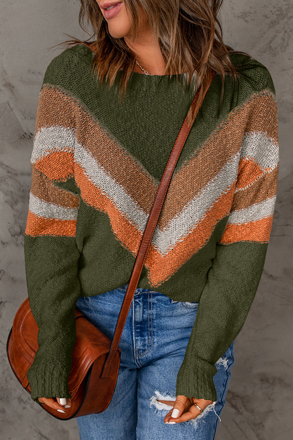 Multicolor Chevron Striped Drop Shoulder Sweater