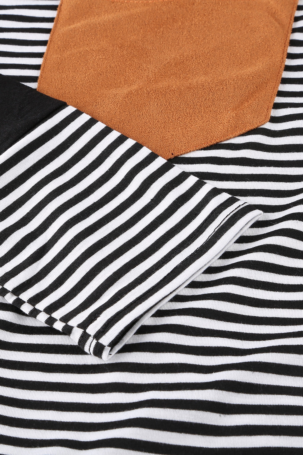 Black Pinstripe Patch Pocket Top