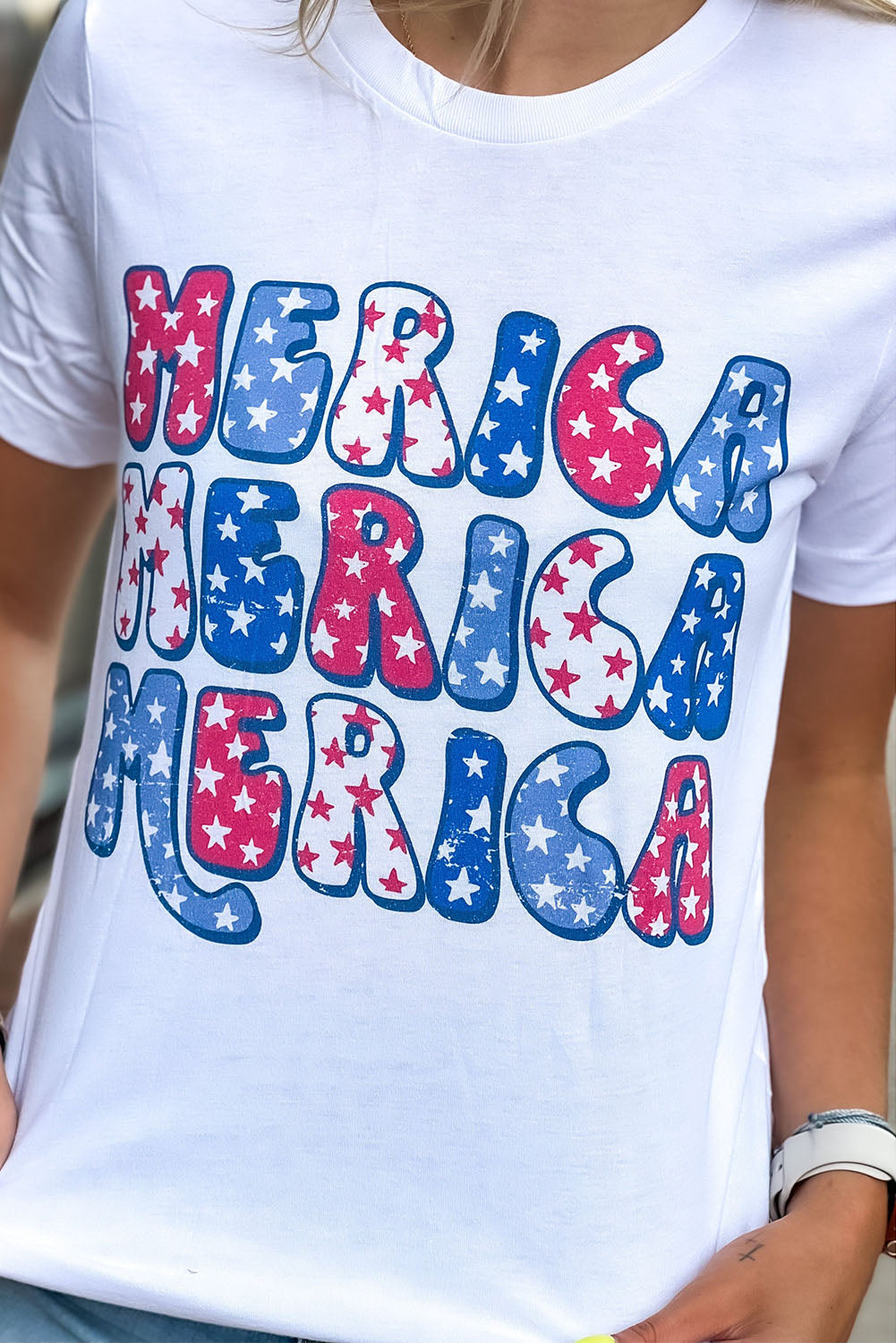 White MERICA Graphic Crew Neck Tee