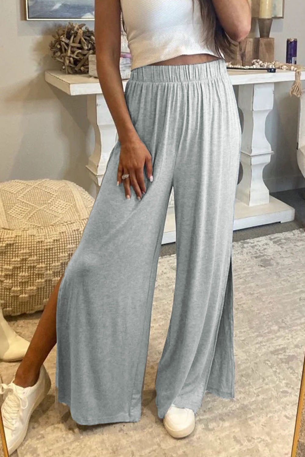 Side Slits Wide Leg High Waist Pants