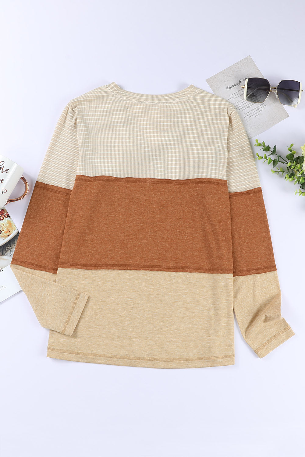 Orange Striped Color Block Henley Top