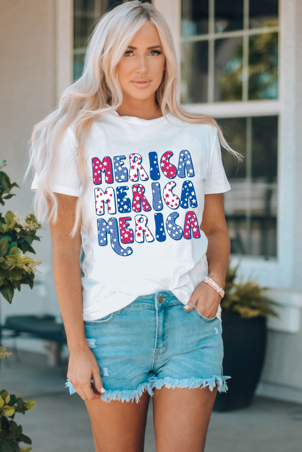 White MERICA Graphic Crew Neck Tee