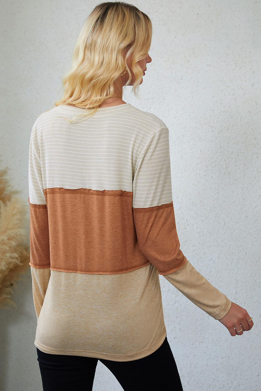 Orange Striped Color Block Henley Top