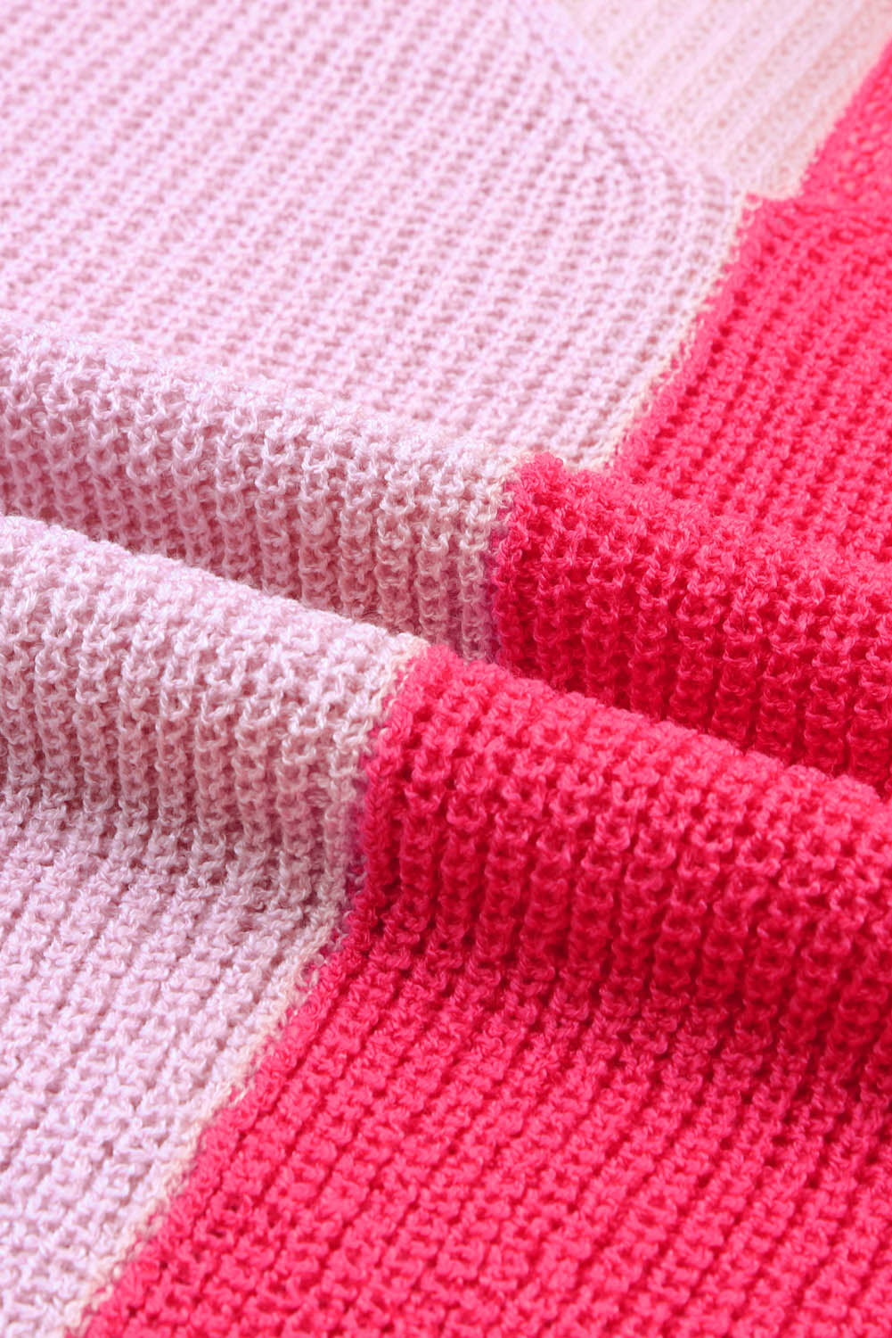 Pink Long Sleeve V-Neck Colorblock Sweater