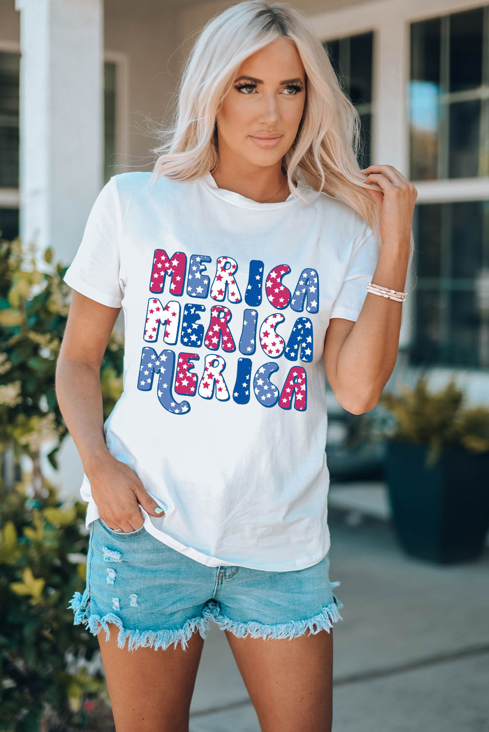 White MERICA Graphic Crew Neck Tee