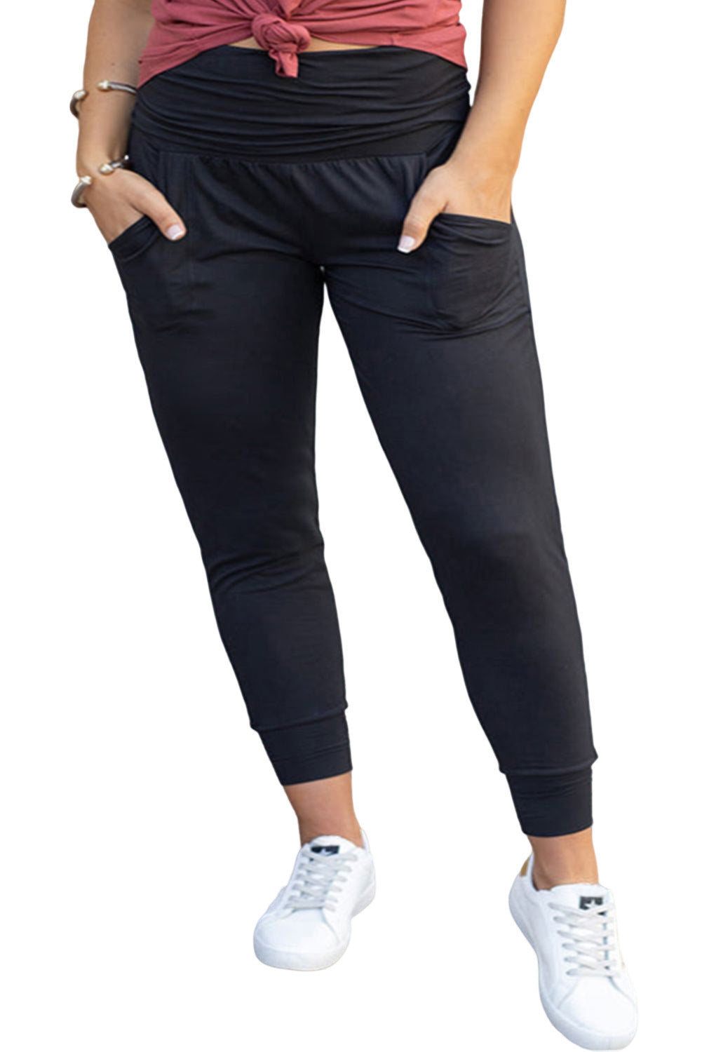 High Waist Pleated Pocket Leggings