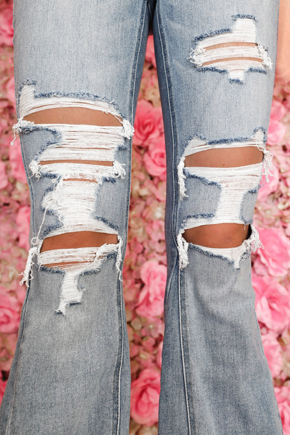 Light Wash Distressed High Rise Flare Jeans