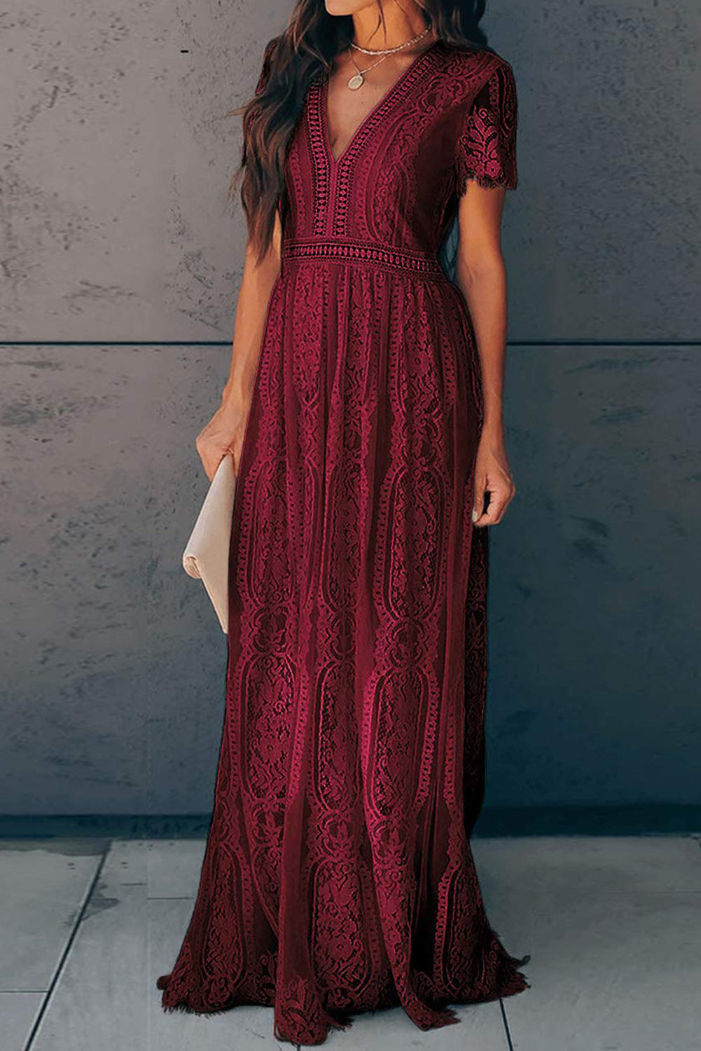 Red Blue Fill Your Heart Lace Maxi Dress