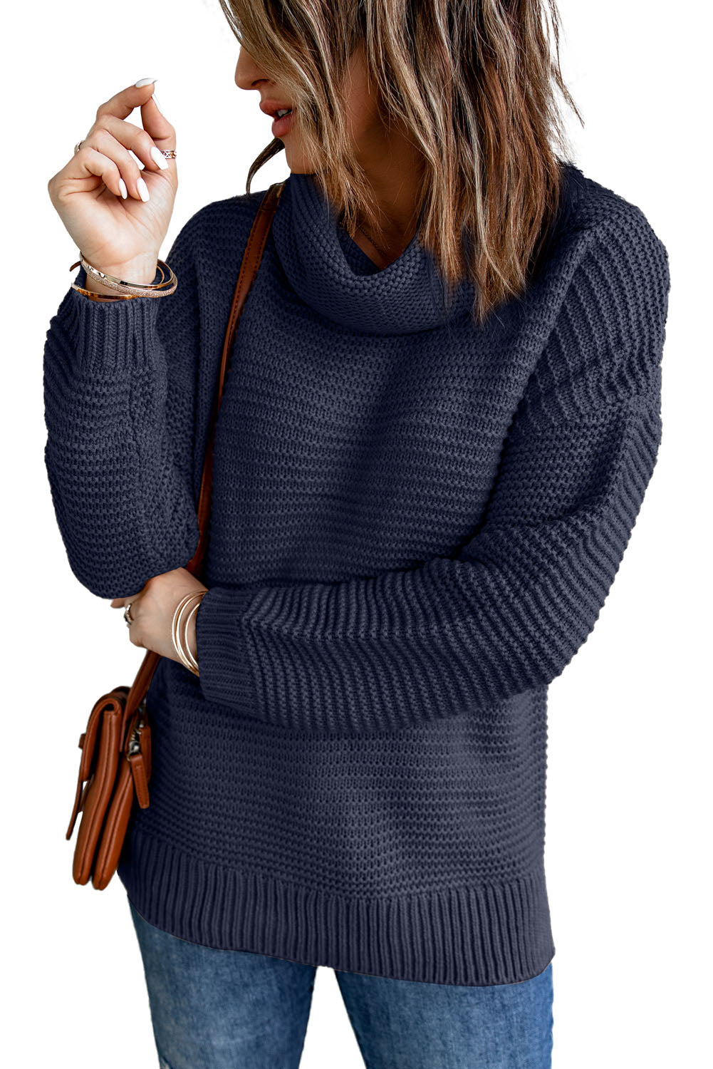 Navy Cozy Long Sleeves Turtleneck Sweater