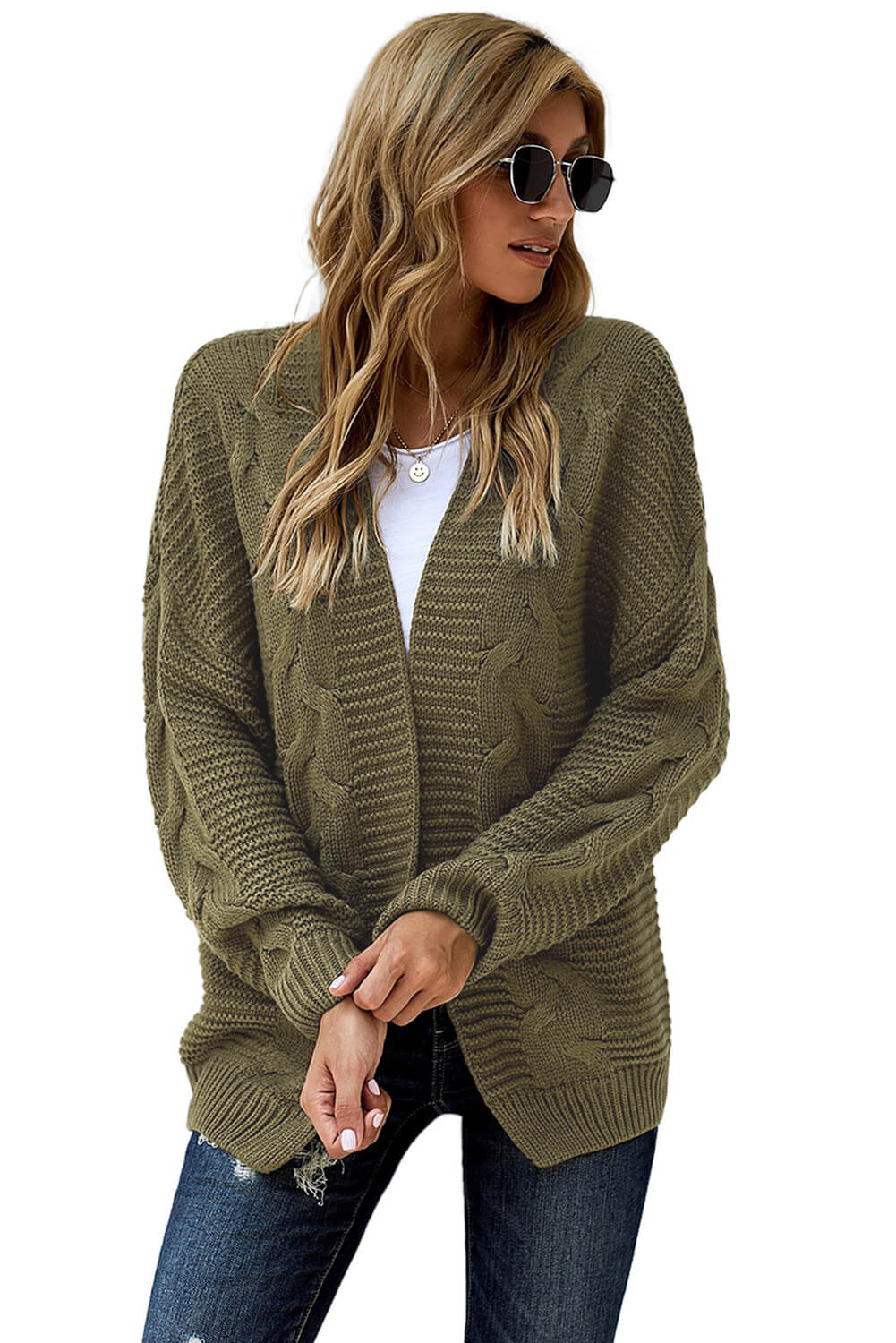 Olive Chunky Wide Long Sleeve Knit Cardigan