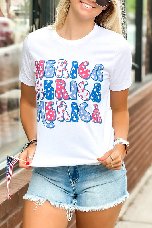 White MERICA Graphic Crew Neck Tee