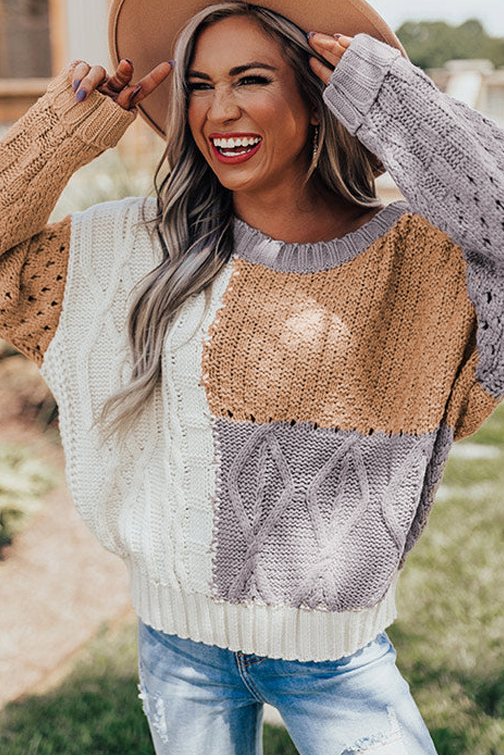 Colorblock Mixed Textured Sweater