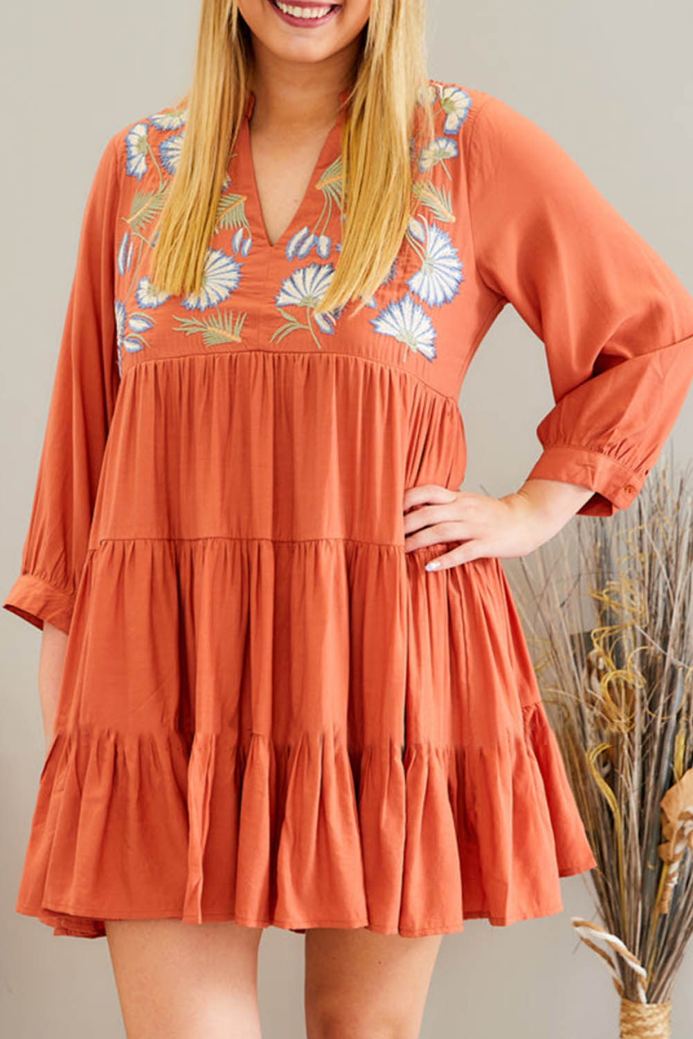 Embroidered Tiered Ruffle Dress