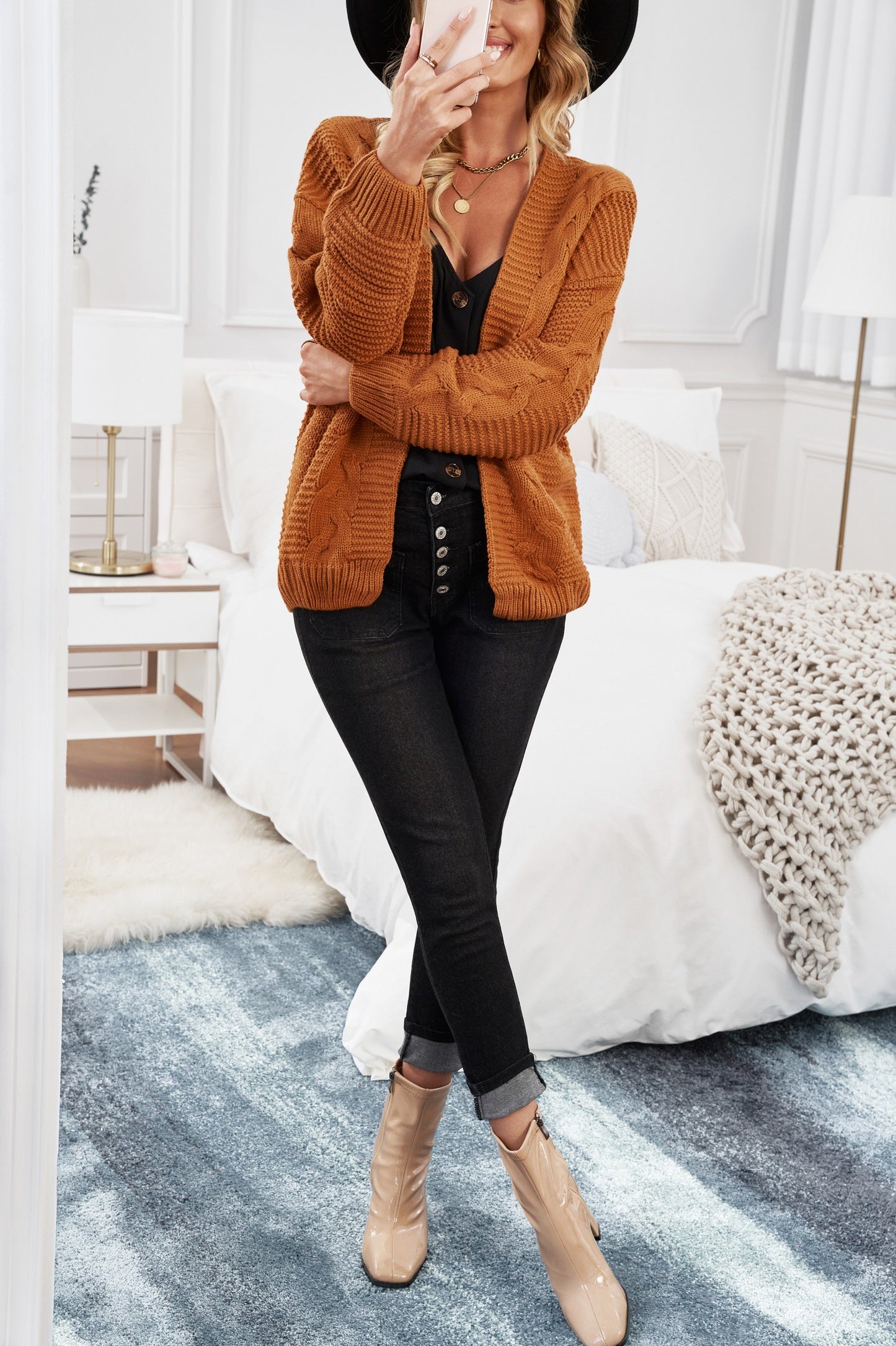 Khaki Chunky Wide Long Sleeve Knit Cardigan