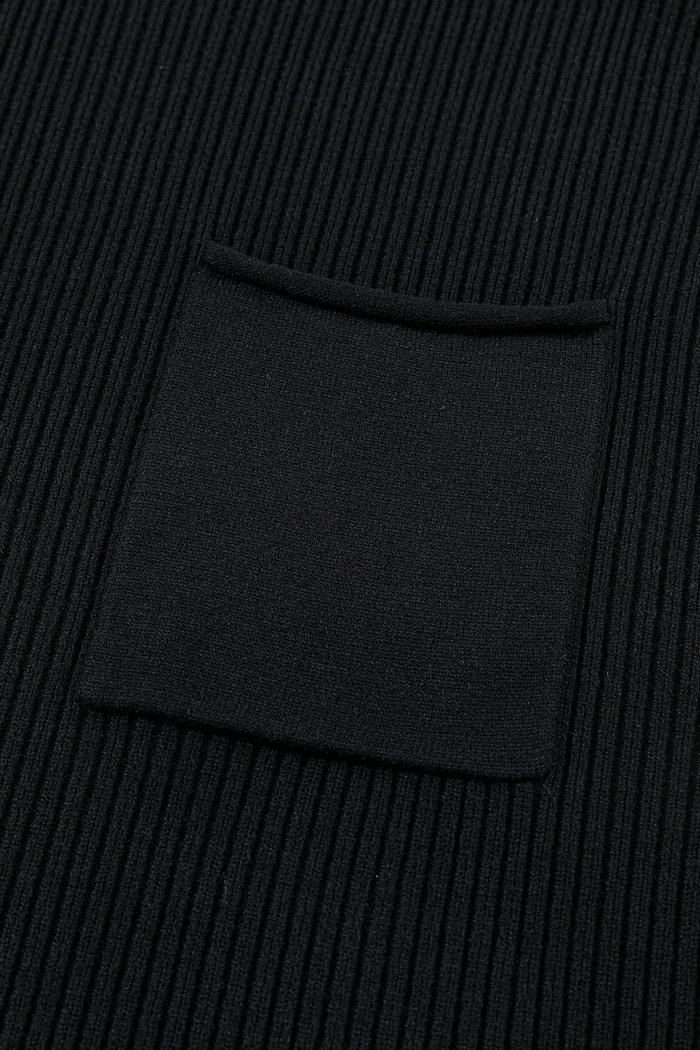 Black Patch Pocket Ribbed Knit Short Sleeve Sweater