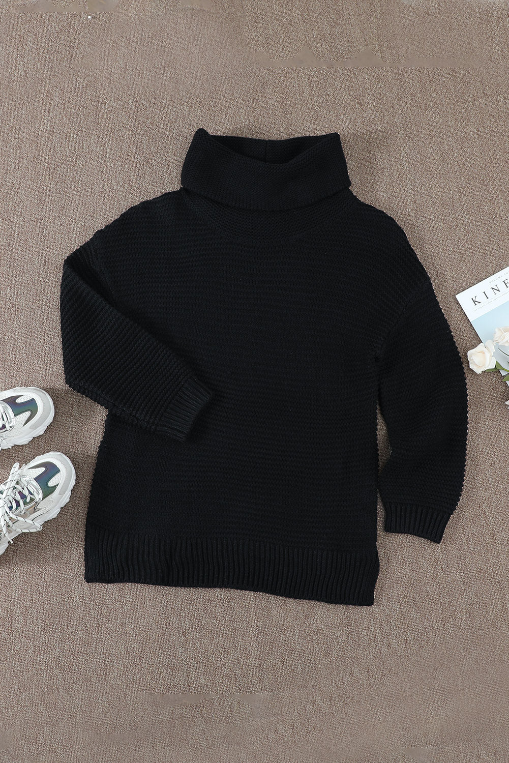 Black Cozy Long Sleeves Turtleneck Sweater