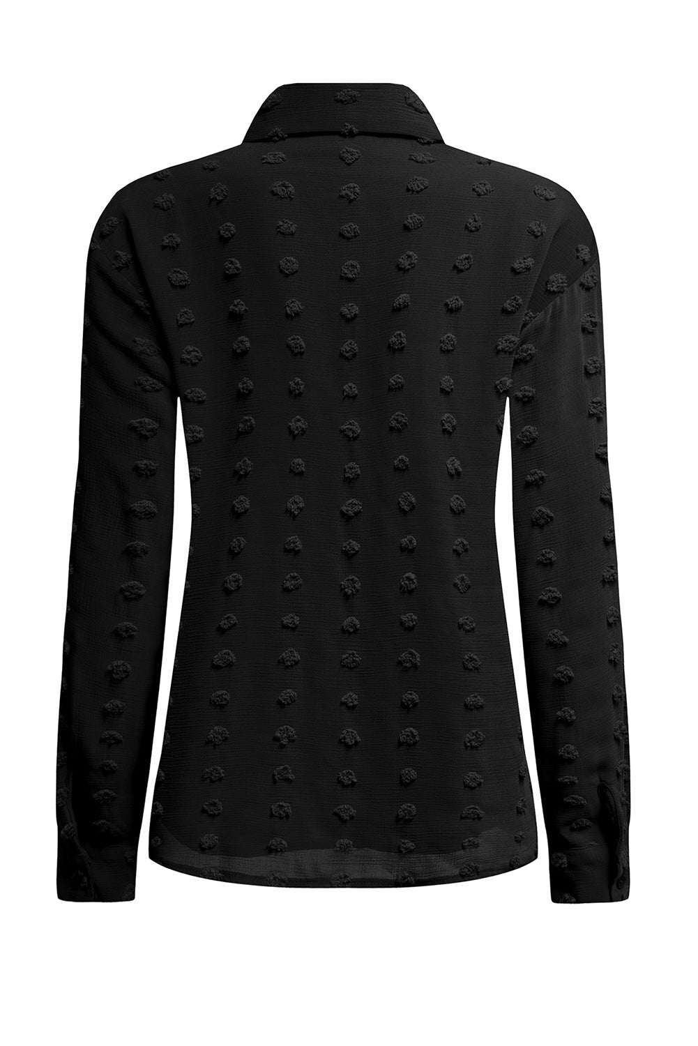 Black Long Sleeve Button Fuzzy Polka Dot Shirt