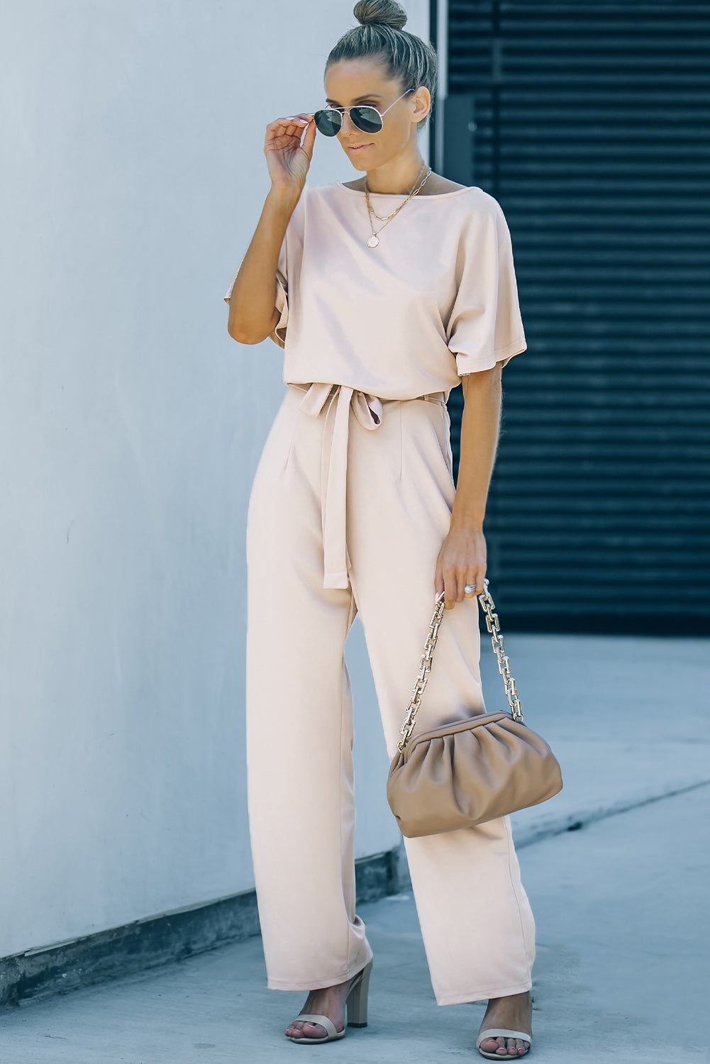 Apricot Oh So Glam Belted Wide Leg Jumpsuit