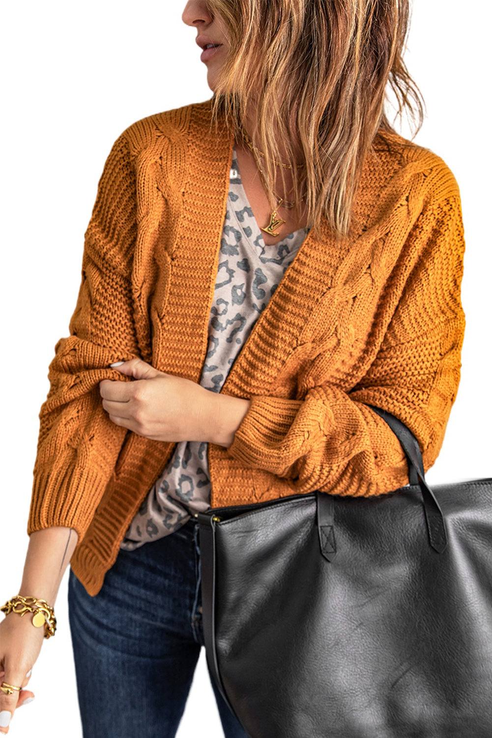 Khaki Chunky Wide Long Sleeve Knit Cardigan