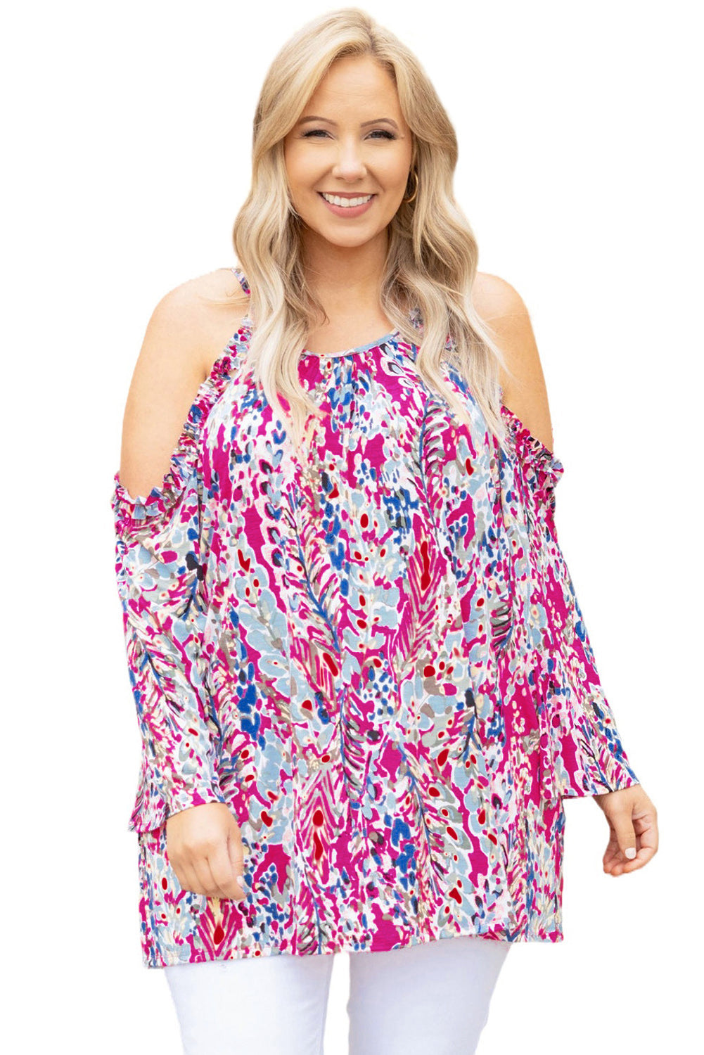 Floral Print Cold Shoulder Plus Size Top