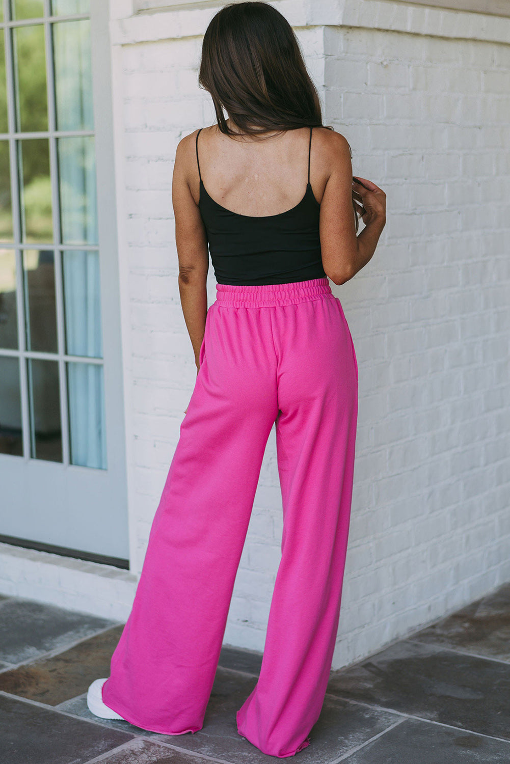 Elastic Waist Pocketed Wide Leg Pants