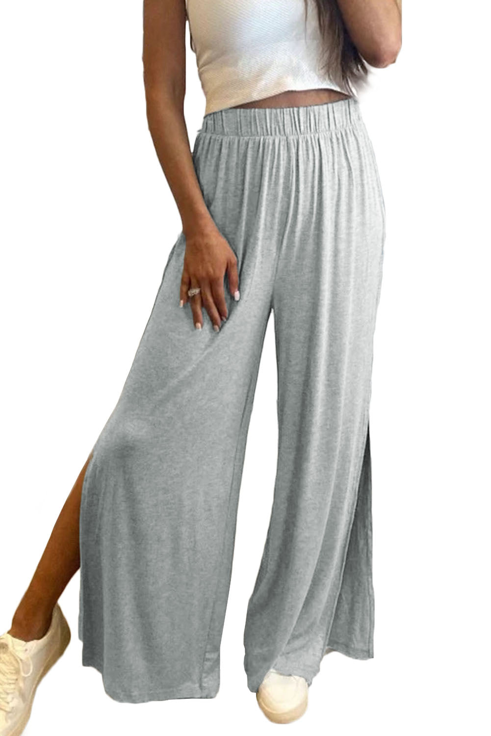 Side Slits Wide Leg High Waist Pants