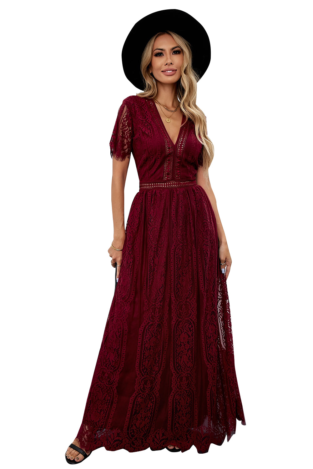 Red Blue Fill Your Heart Lace Maxi Dress