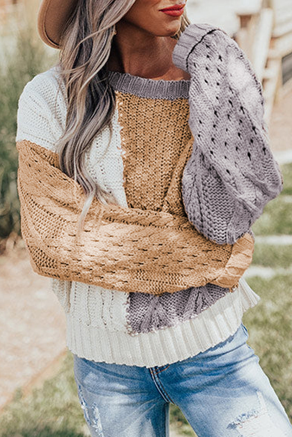 Colorblock Mixed Textured Sweater