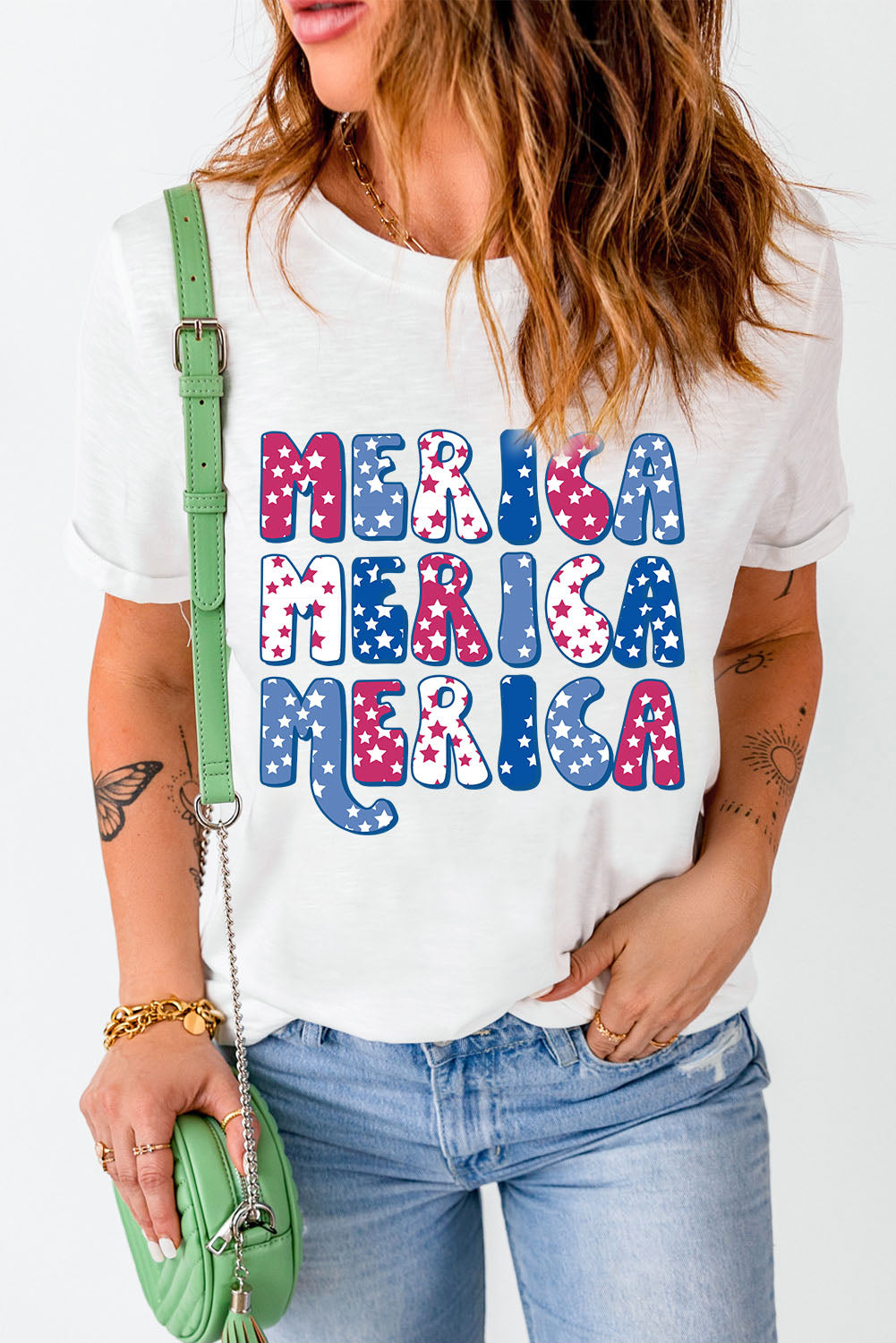 White MERICA Graphic Crew Neck Tee