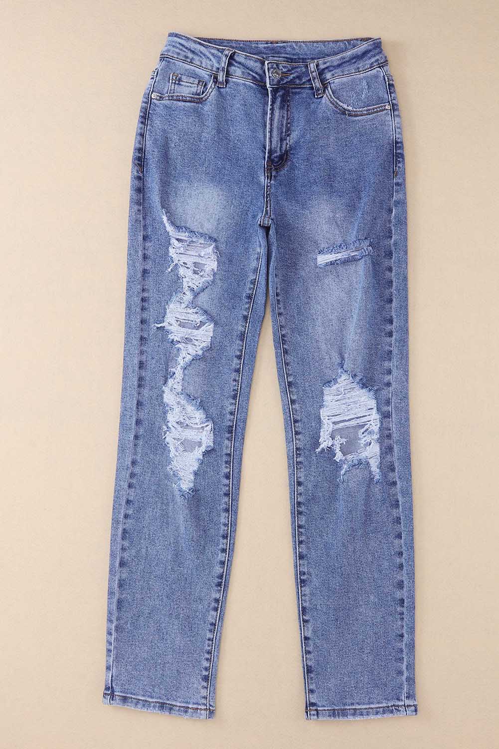 Heavy Destroyed Big Hole Boyfriend Jeans