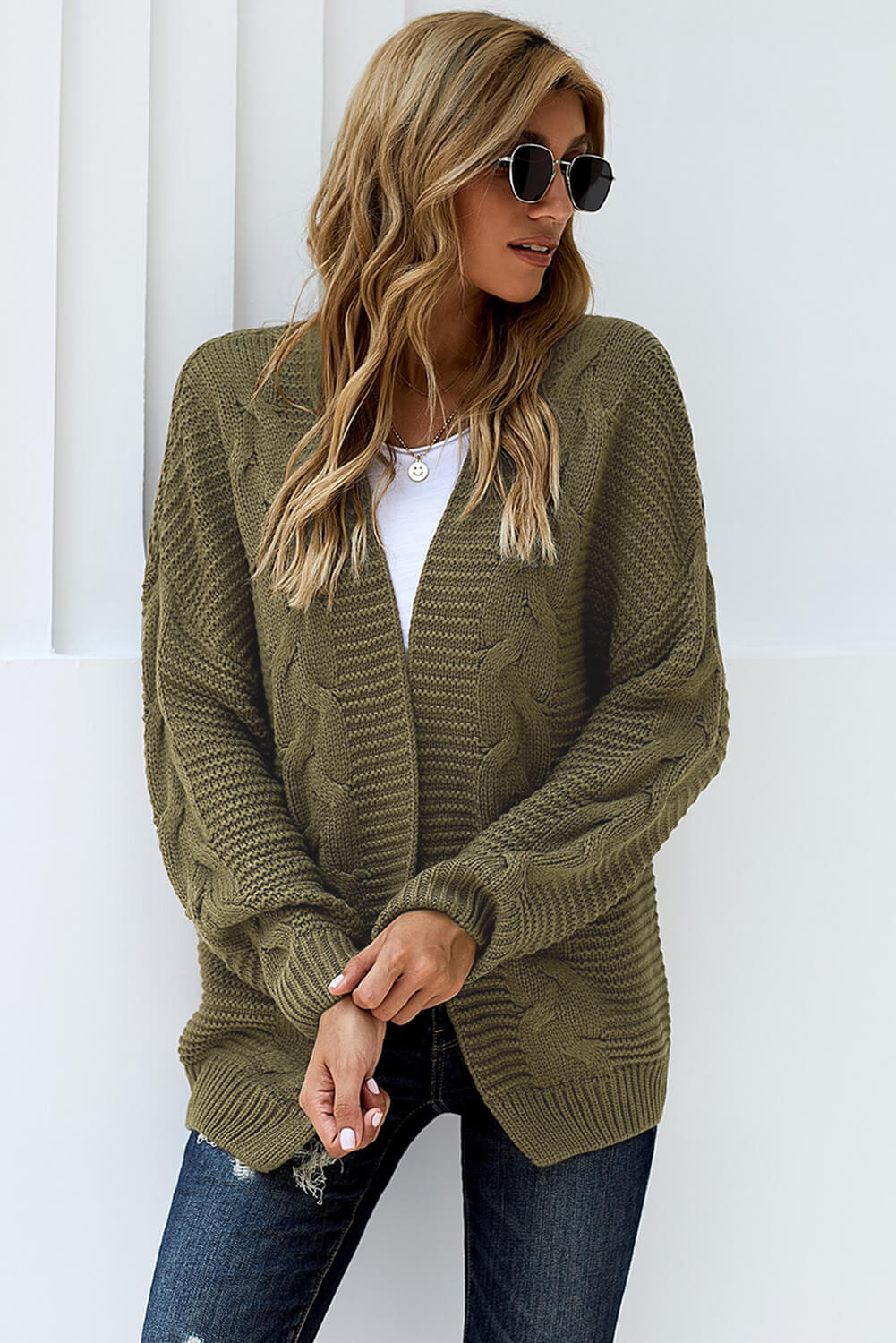 Olive Chunky Wide Long Sleeve Knit Cardigan