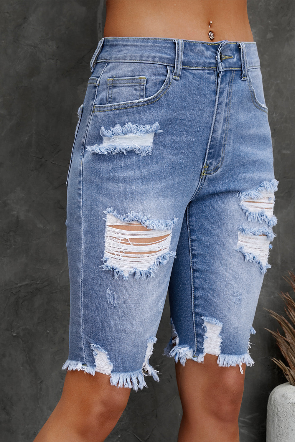 Ripped Tassel Bermuda Denim Shorts