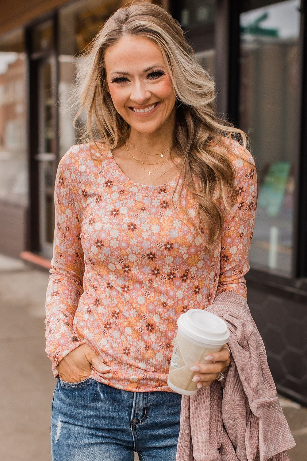 Floral Knit Long Sleeve Top