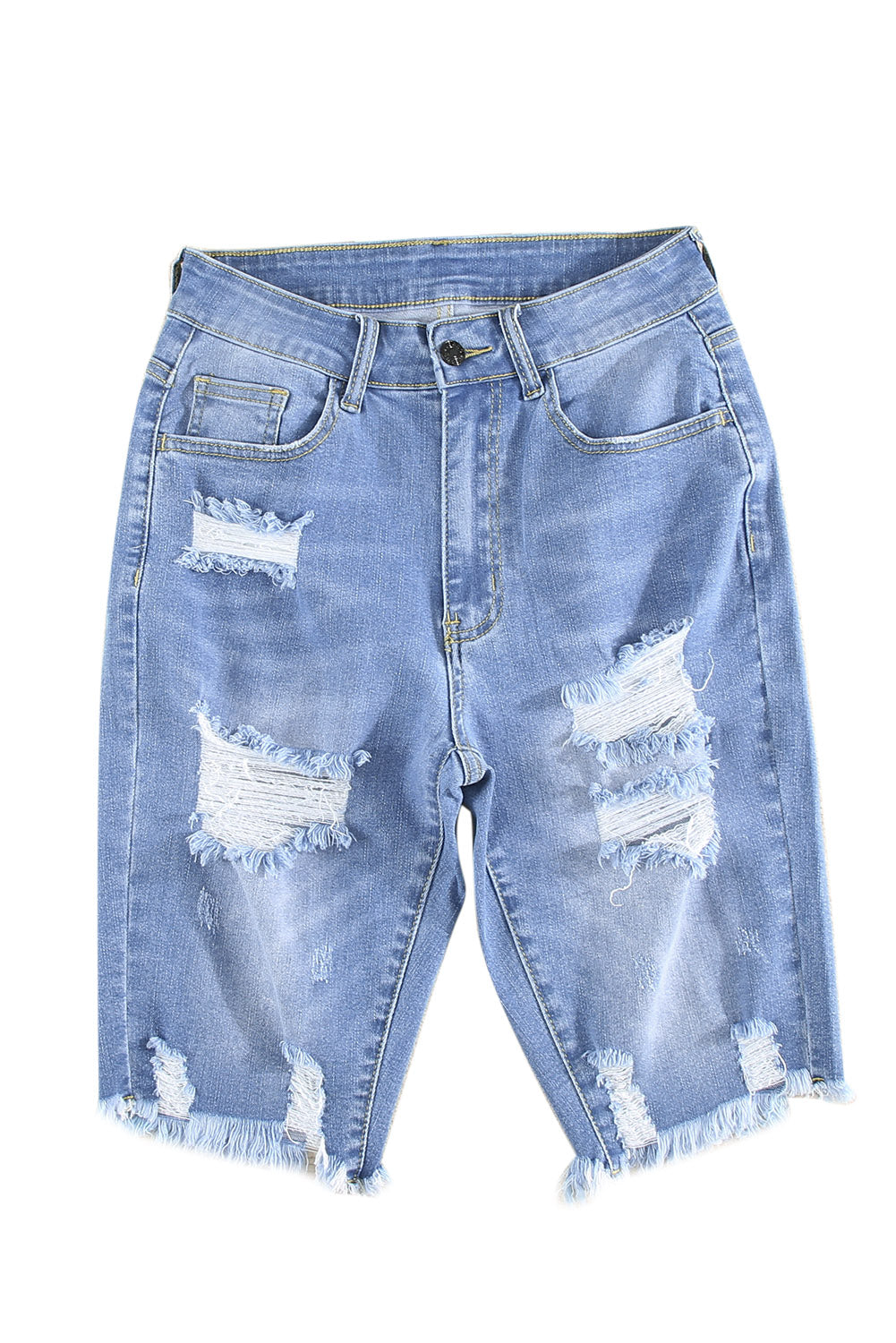 Ripped Tassel Bermuda Denim Shorts