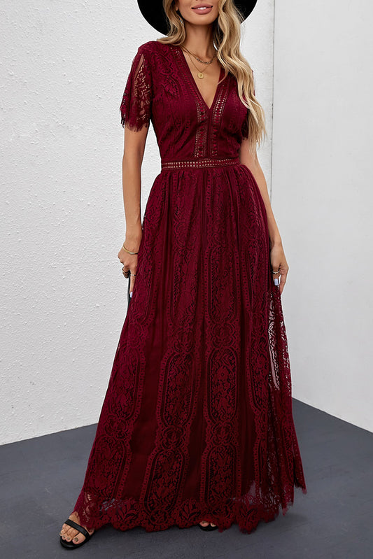 Red Blue Fill Your Heart Lace Maxi Dress