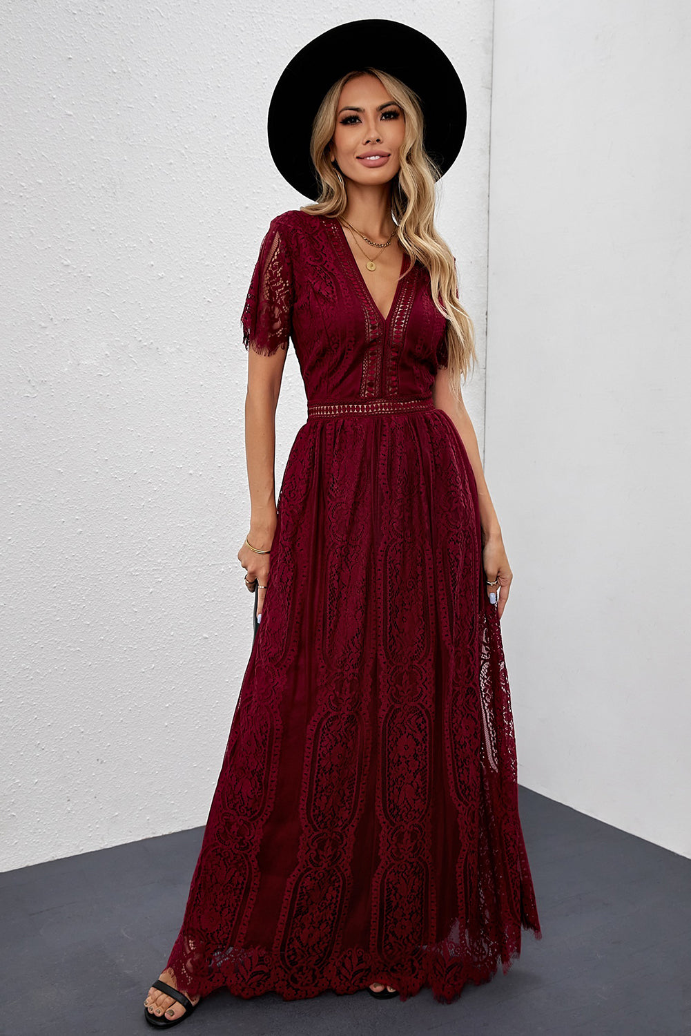 Red Blue Fill Your Heart Lace Maxi Dress