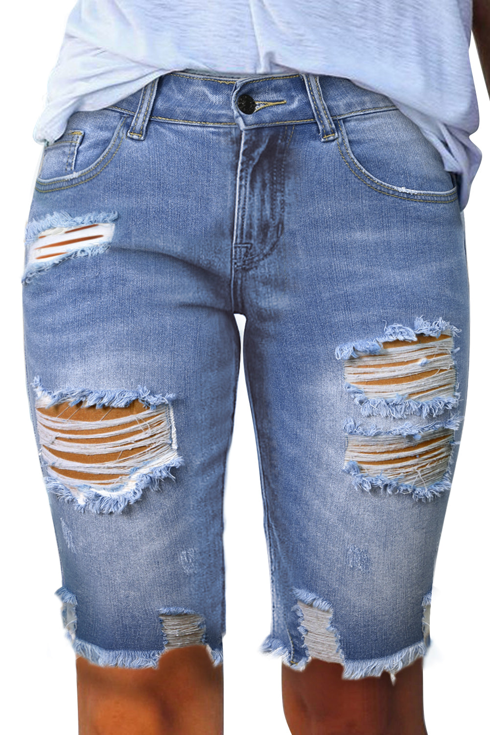 Ripped Tassel Bermuda Denim Shorts