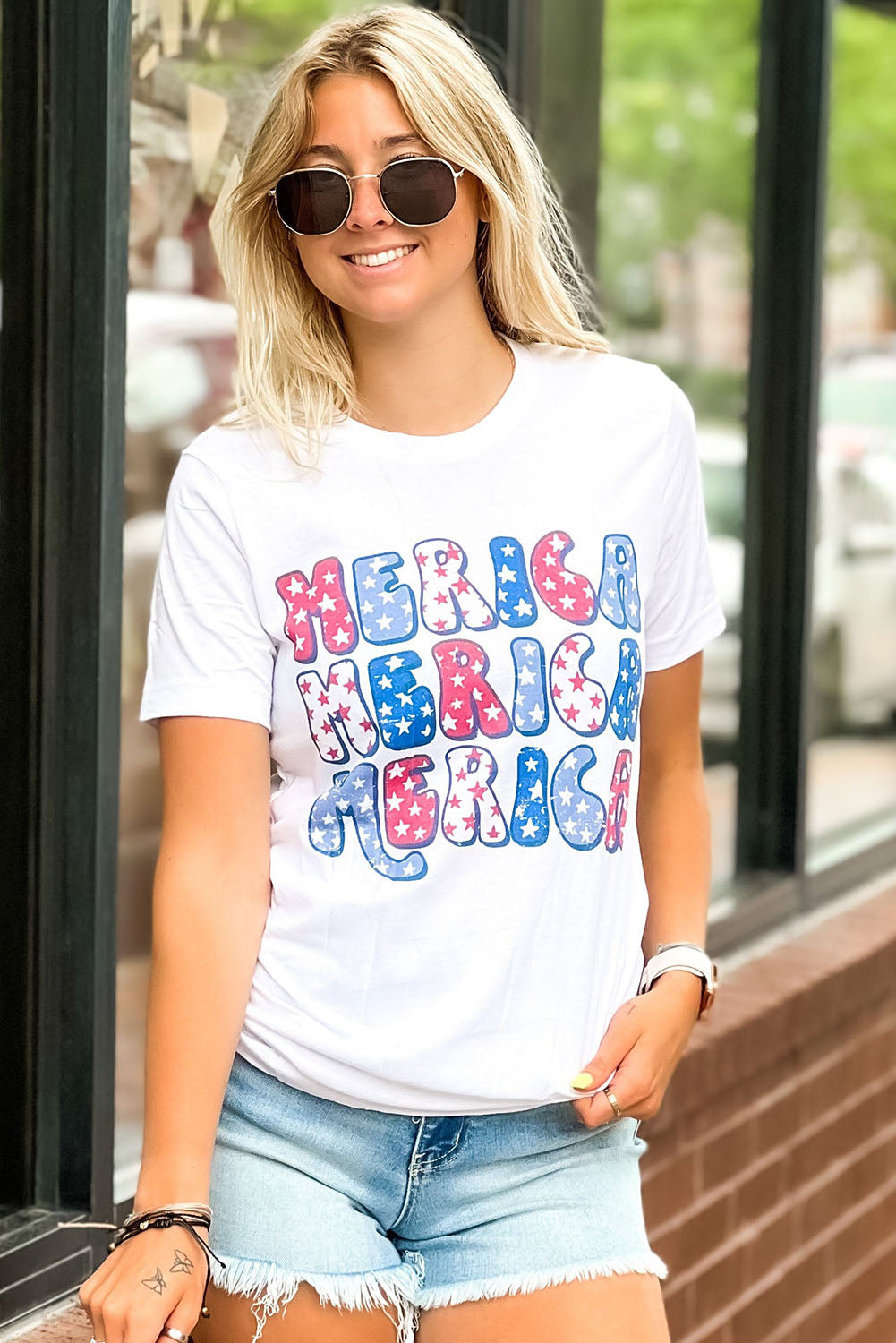 White MERICA Graphic Crew Neck Tee