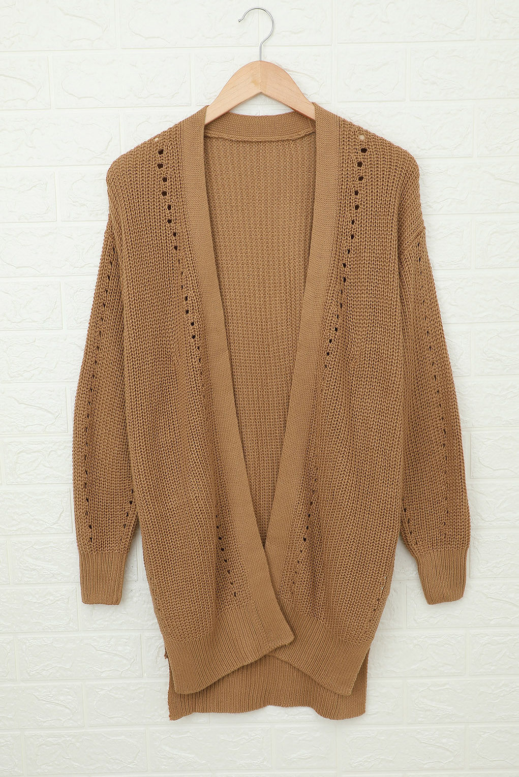 Apricot Drop Sleeve Cable Knit Cardigan with Slits