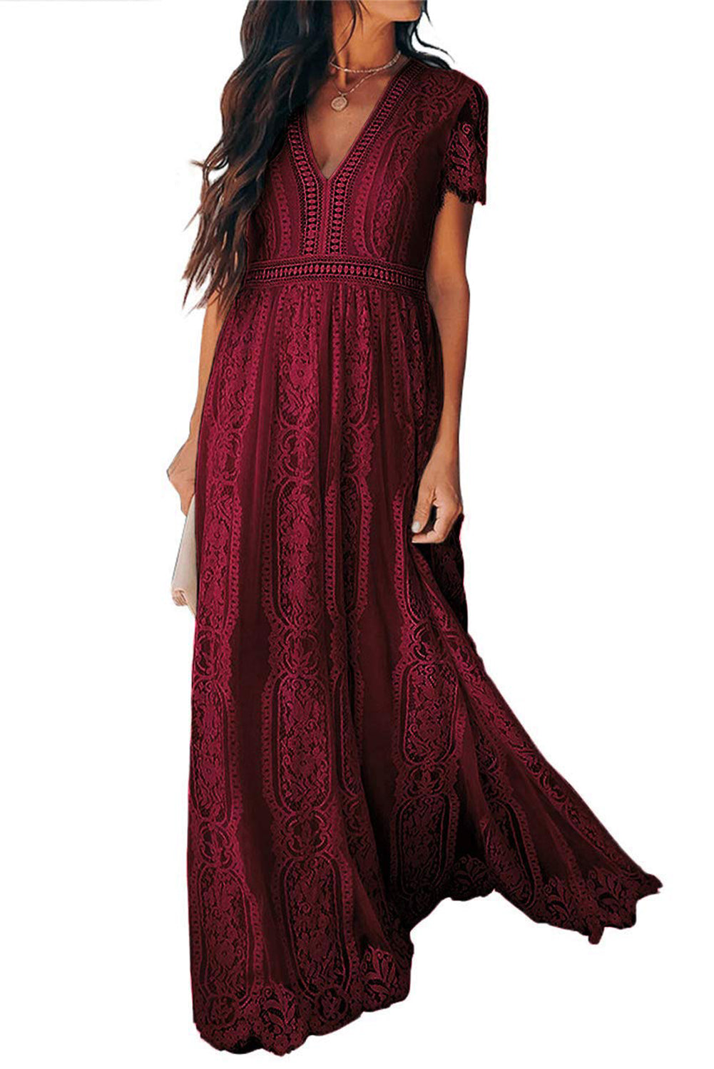 Red Blue Fill Your Heart Lace Maxi Dress