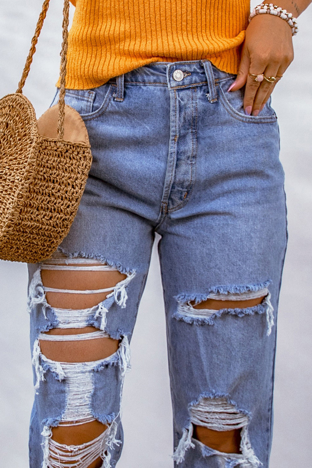 Heavy Destroyed Big Hole Boyfriend Jeans