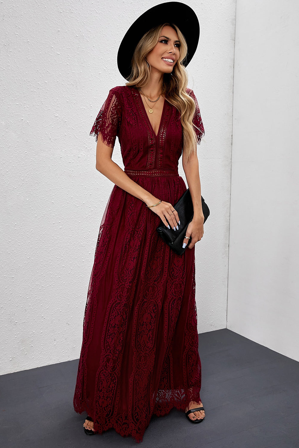 Red Blue Fill Your Heart Lace Maxi Dress