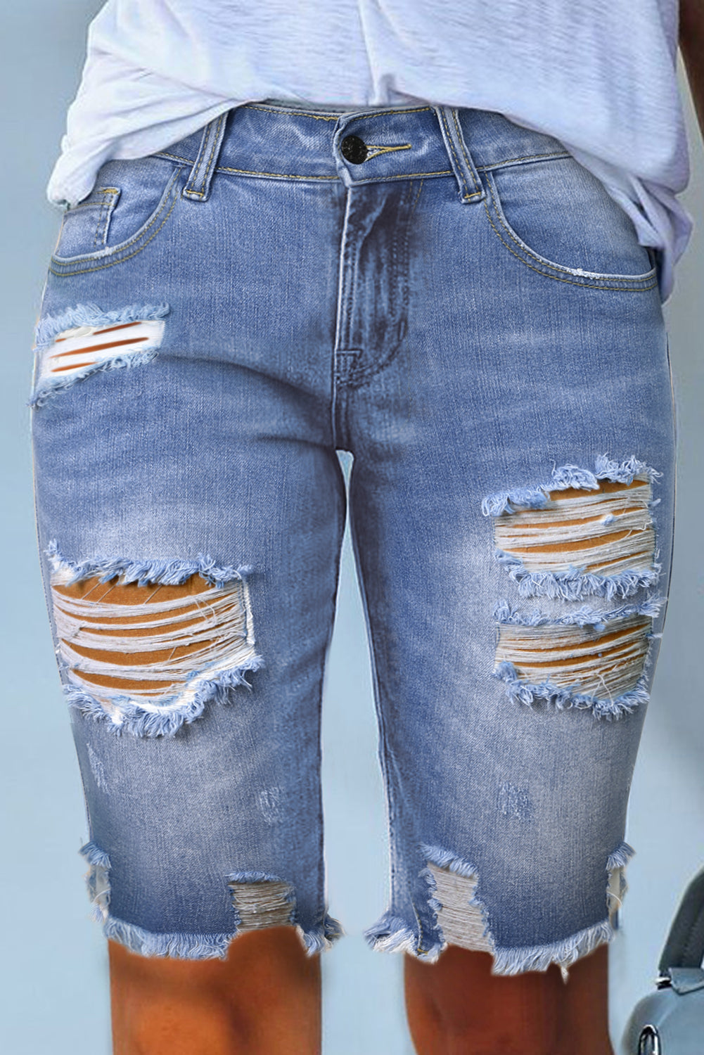 Ripped Tassel Bermuda Denim Shorts