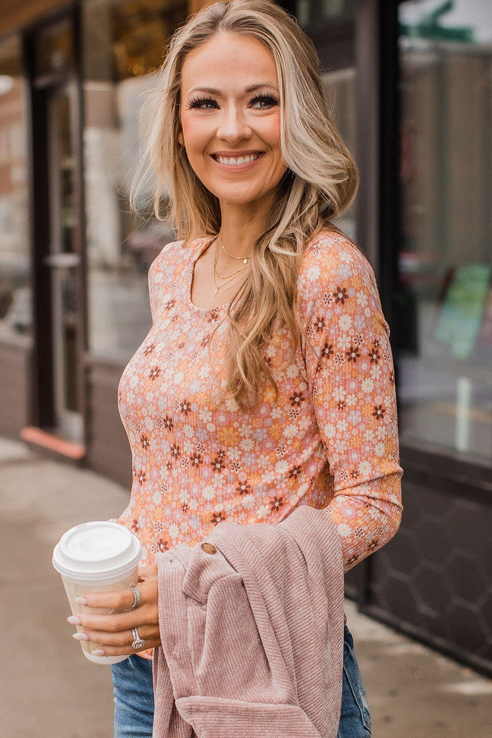 Floral Knit Long Sleeve Top