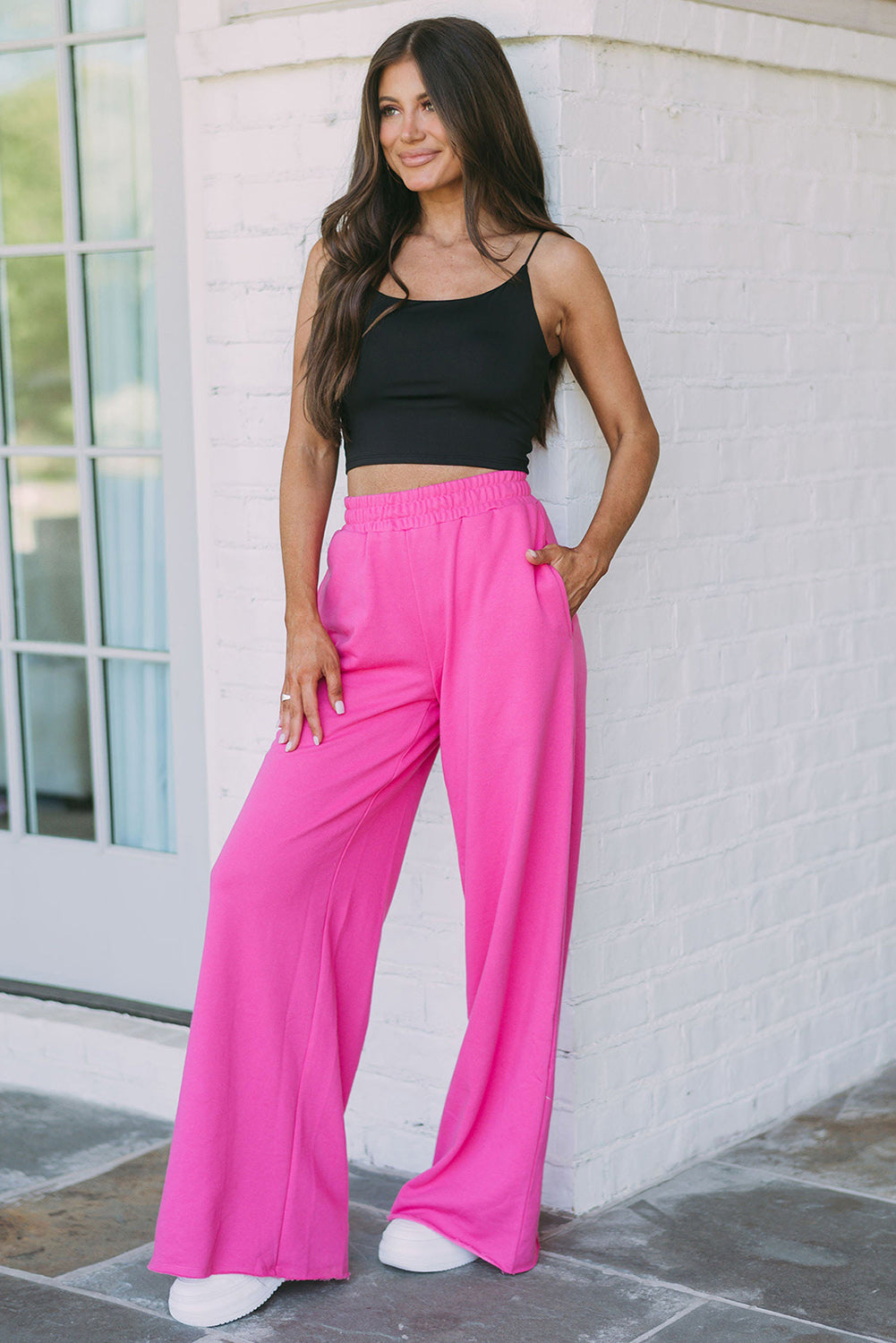 Elastic Waist Pocketed Wide Leg Pants