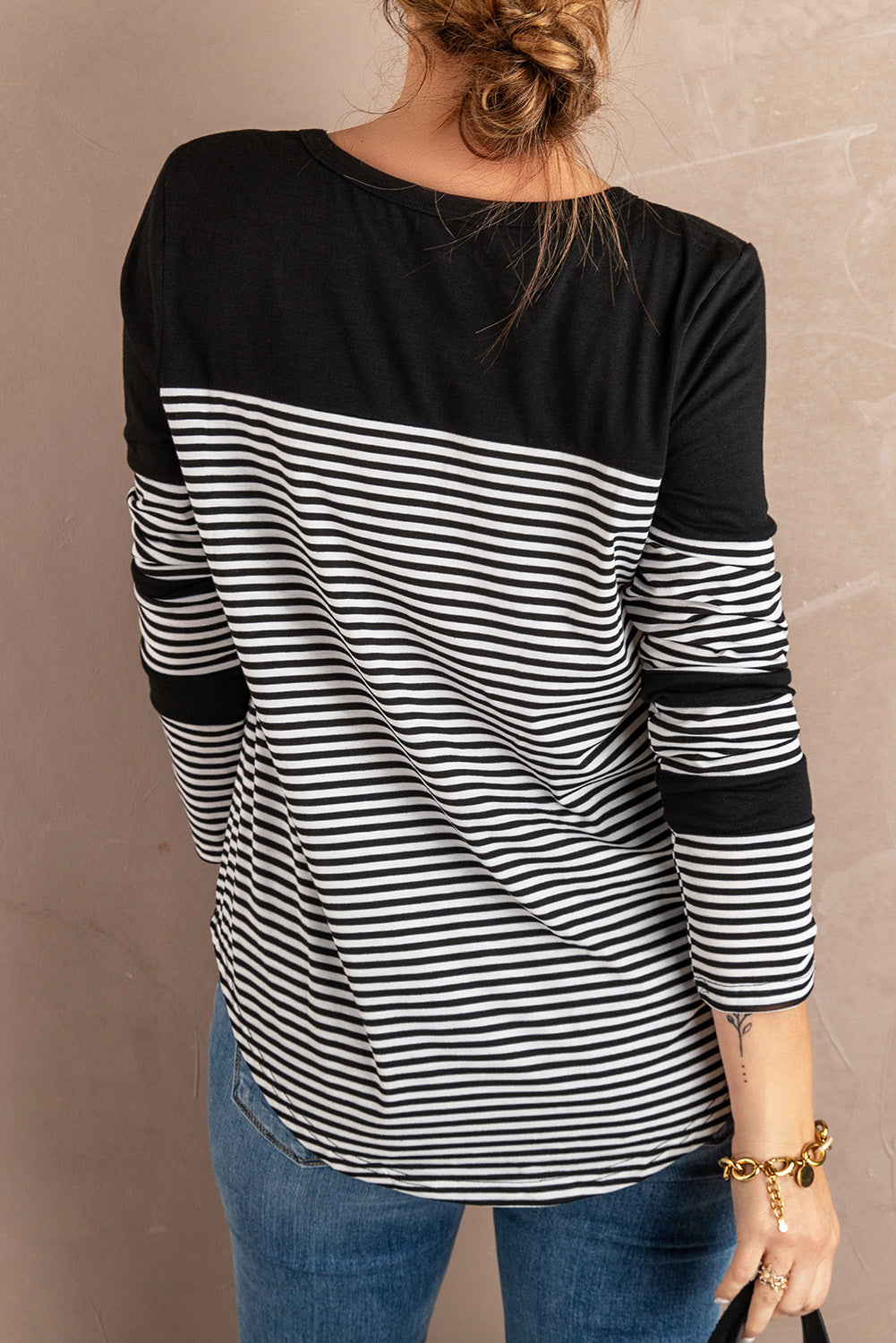 Black Pinstripe Patch Pocket Top